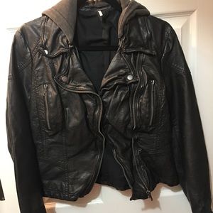 Free People Vegan Leather Hooded Jacket